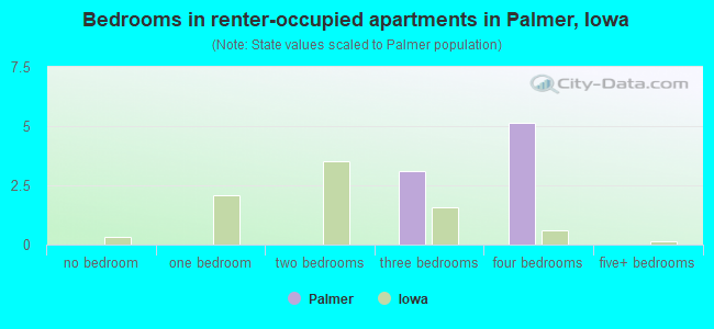 Bedrooms in renter-occupied apartments in Palmer, Iowa