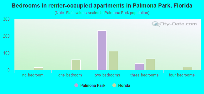 Bedrooms in renter-occupied apartments in Palmona Park, Florida