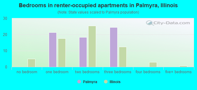 Bedrooms in renter-occupied apartments in Palmyra, Illinois