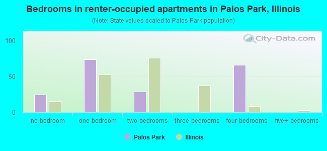Bedrooms in renter-occupied apartments in Palos Park, Illinois