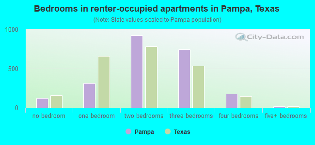 Bedrooms in renter-occupied apartments in Pampa, Texas