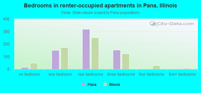 Bedrooms in renter-occupied apartments in Pana, Illinois