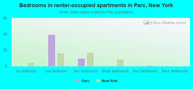 Bedrooms in renter-occupied apartments in Parc, New York