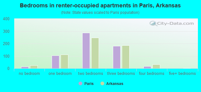 Bedrooms in renter-occupied apartments in Paris, Arkansas