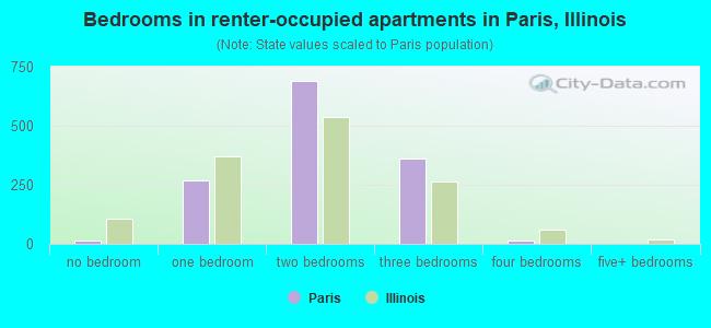 Bedrooms in renter-occupied apartments in Paris, Illinois
