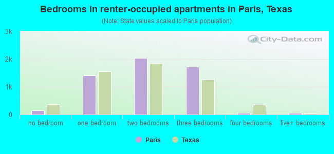 Bedrooms in renter-occupied apartments in Paris, Texas