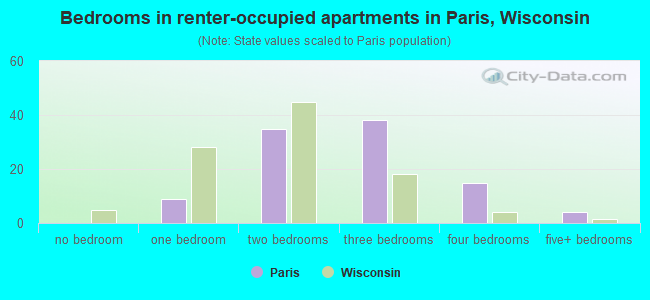 Bedrooms in renter-occupied apartments in Paris, Wisconsin