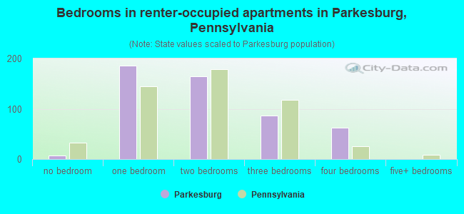 Bedrooms in renter-occupied apartments in Parkesburg, Pennsylvania