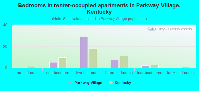 Bedrooms in renter-occupied apartments in Parkway Village, Kentucky