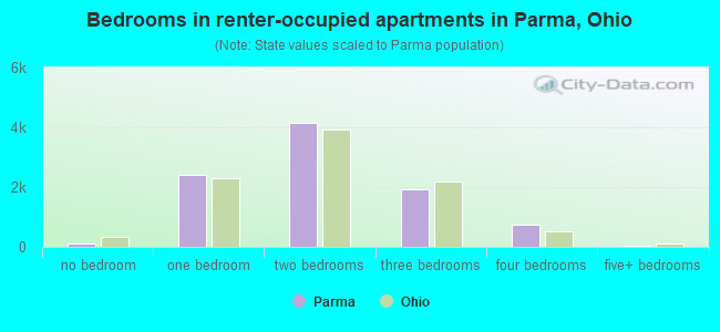 Bedrooms in renter-occupied apartments in Parma, Ohio