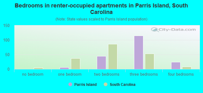 Bedrooms in renter-occupied apartments in Parris Island, South Carolina