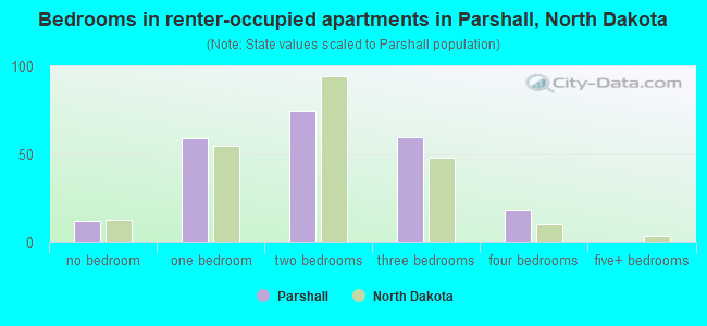 Bedrooms in renter-occupied apartments in Parshall, North Dakota