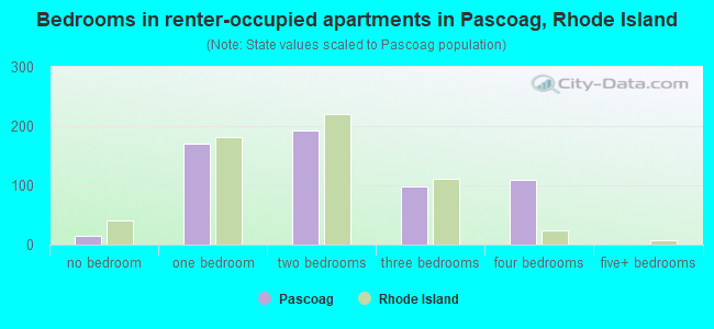 Bedrooms in renter-occupied apartments in Pascoag, Rhode Island