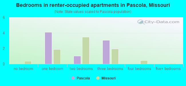 Bedrooms in renter-occupied apartments in Pascola, Missouri