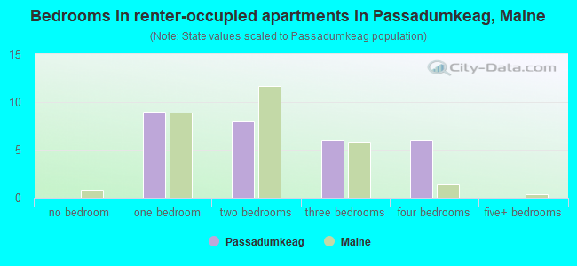Bedrooms in renter-occupied apartments in Passadumkeag, Maine
