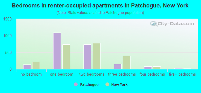 Bedrooms in renter-occupied apartments in Patchogue, New York