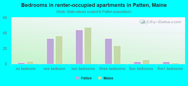 Bedrooms in renter-occupied apartments in Patten, Maine