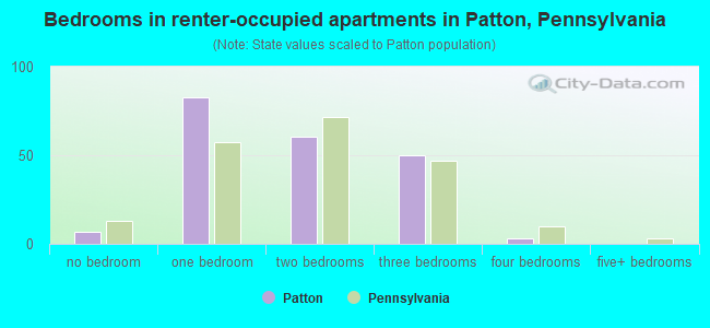 Bedrooms in renter-occupied apartments in Patton, Pennsylvania