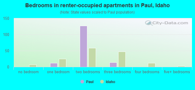 Bedrooms in renter-occupied apartments in Paul, Idaho