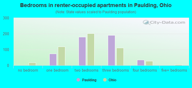 Bedrooms in renter-occupied apartments in Paulding, Ohio