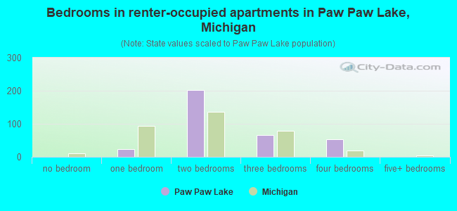 Bedrooms in renter-occupied apartments in Paw Paw Lake, Michigan