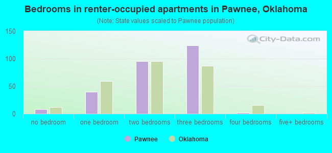Bedrooms in renter-occupied apartments in Pawnee, Oklahoma