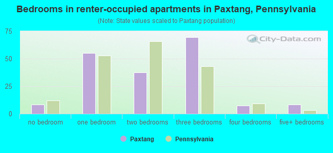 Bedrooms in renter-occupied apartments in Paxtang, Pennsylvania