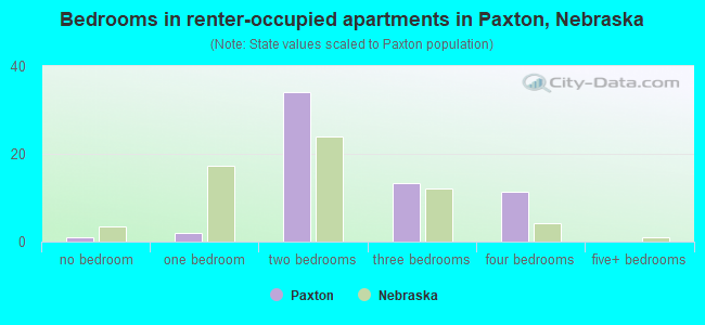 Bedrooms in renter-occupied apartments in Paxton, Nebraska