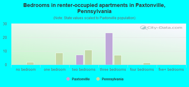 Bedrooms in renter-occupied apartments in Paxtonville, Pennsylvania