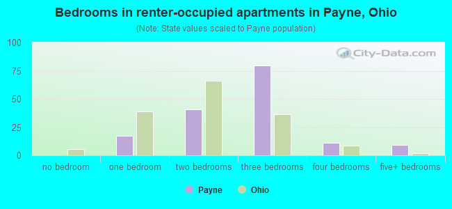 Bedrooms in renter-occupied apartments in Payne, Ohio