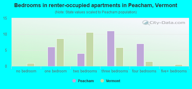 Bedrooms in renter-occupied apartments in Peacham, Vermont