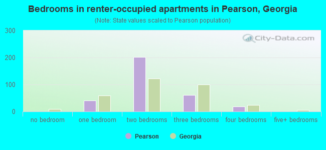 Bedrooms in renter-occupied apartments in Pearson, Georgia