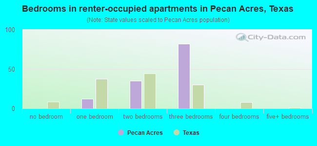 Bedrooms in renter-occupied apartments in Pecan Acres, Texas