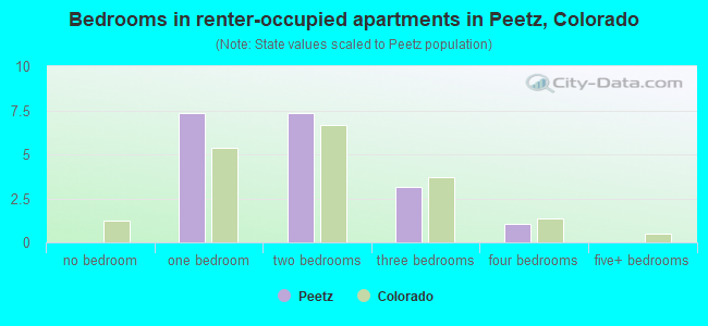 Bedrooms in renter-occupied apartments in Peetz, Colorado