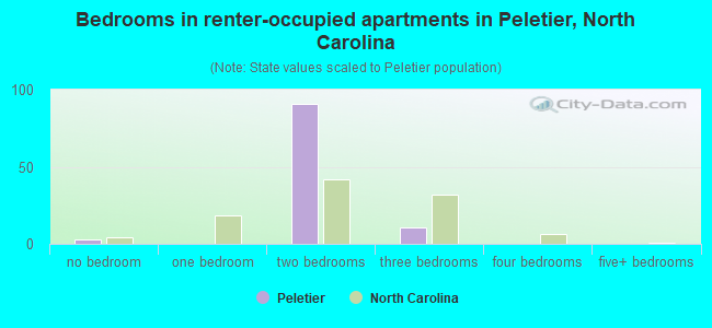 Bedrooms in renter-occupied apartments in Peletier, North Carolina