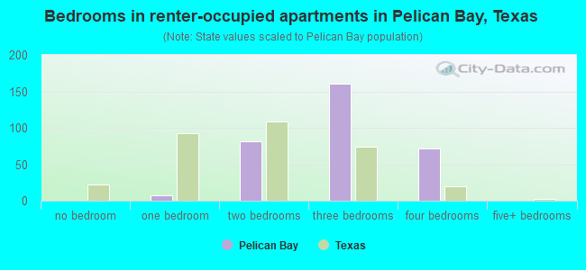 Bedrooms in renter-occupied apartments in Pelican Bay, Texas