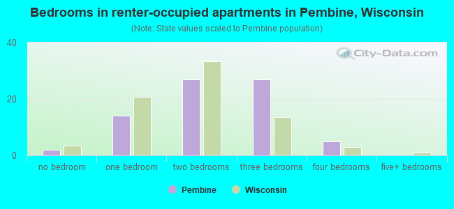 Bedrooms in renter-occupied apartments in Pembine, Wisconsin