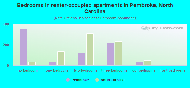 Bedrooms in renter-occupied apartments in Pembroke, North Carolina