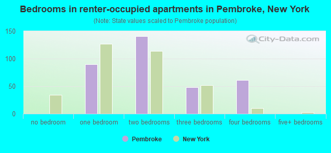 Bedrooms in renter-occupied apartments in Pembroke, New York