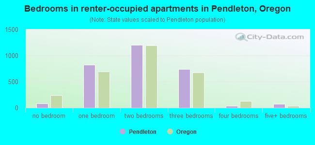 Bedrooms in renter-occupied apartments in Pendleton, Oregon