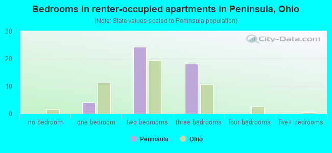 Bedrooms in renter-occupied apartments in Peninsula, Ohio