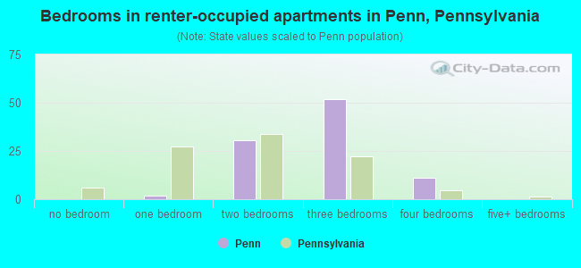 Bedrooms in renter-occupied apartments in Penn, Pennsylvania