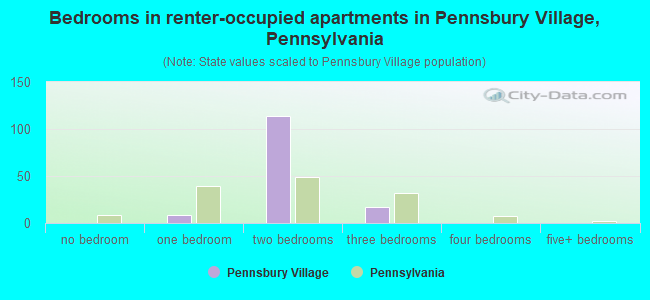 Bedrooms in renter-occupied apartments in Pennsbury Village, Pennsylvania