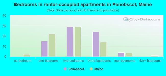 Bedrooms in renter-occupied apartments in Penobscot, Maine