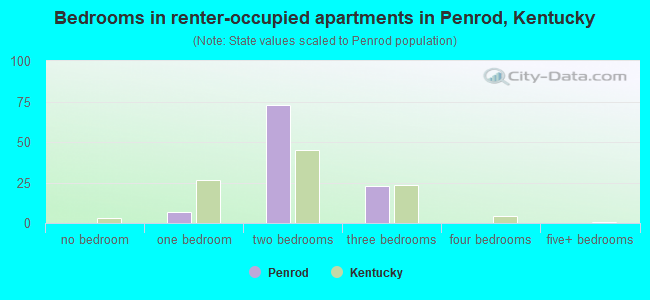 Bedrooms in renter-occupied apartments in Penrod, Kentucky