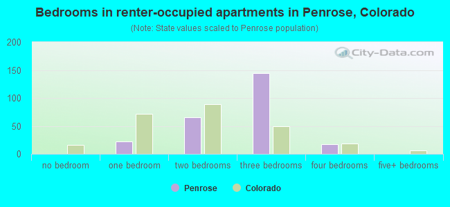 Bedrooms in renter-occupied apartments in Penrose, Colorado