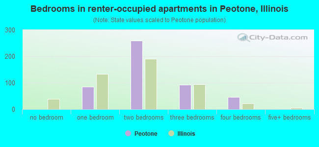 Bedrooms in renter-occupied apartments in Peotone, Illinois