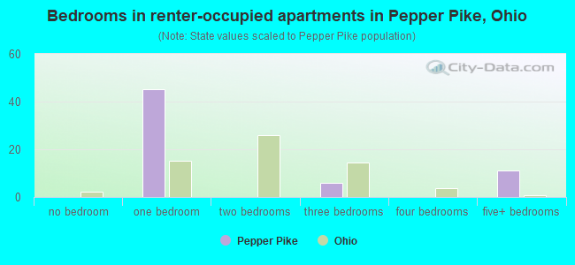 Bedrooms in renter-occupied apartments in Pepper Pike, Ohio