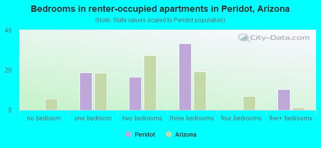 Bedrooms in renter-occupied apartments in Peridot, Arizona