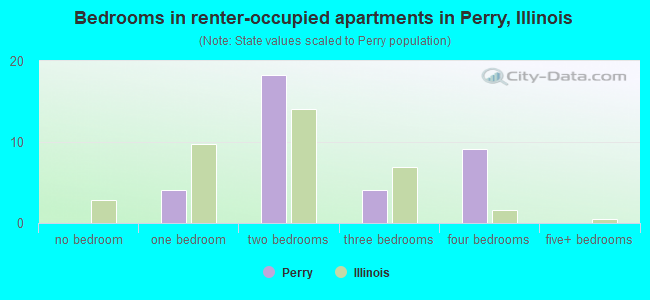 Bedrooms in renter-occupied apartments in Perry, Illinois